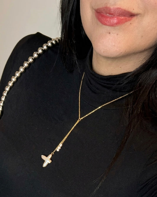 Holiday spirit necklace -genuine cross pearl