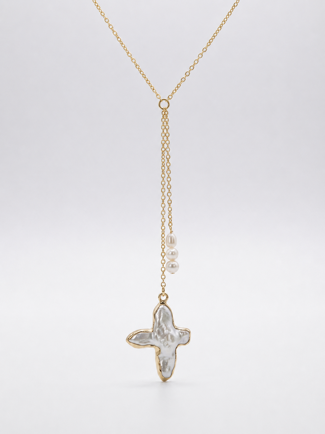 Holiday spirit necklace -genuine cross pearl