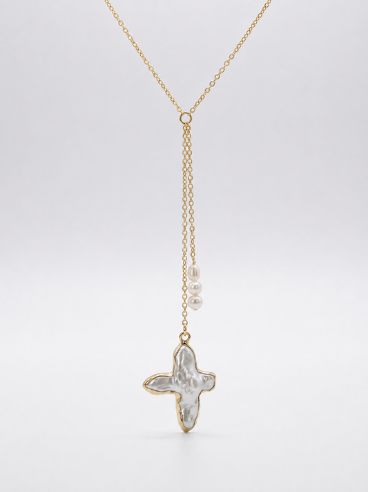 Holiday spirit necklace -genuine cross pearl