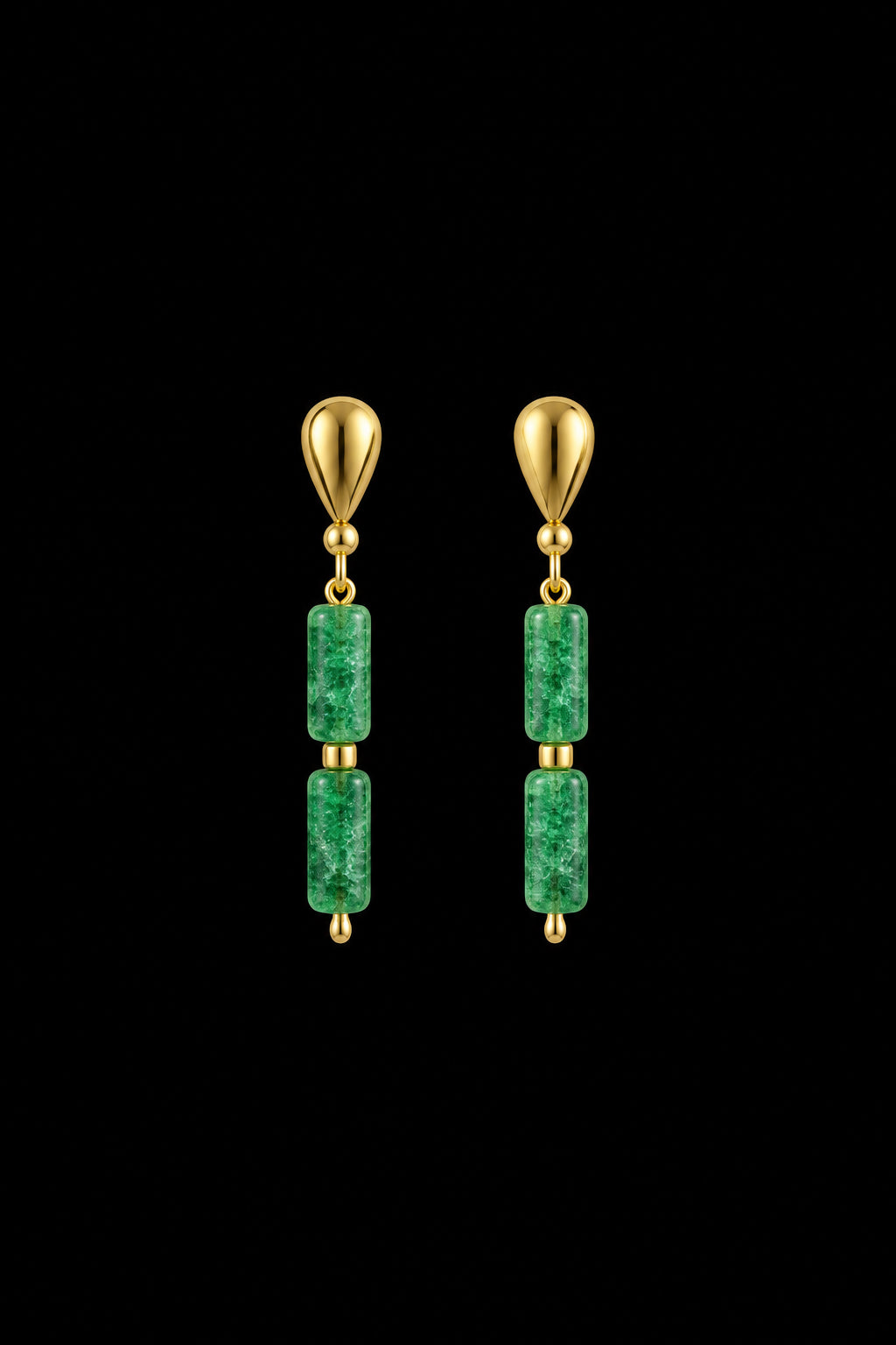 Green onyx square earrings