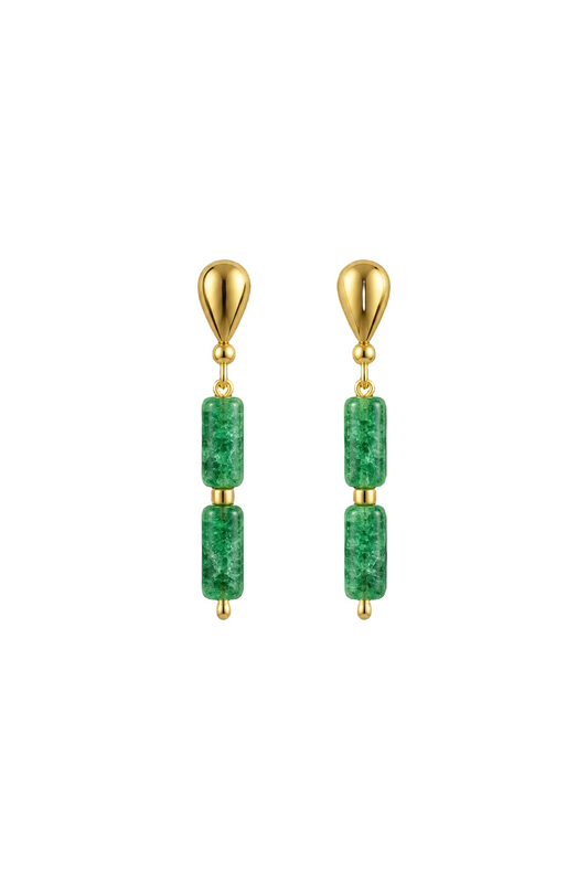 Green onyx square earrings