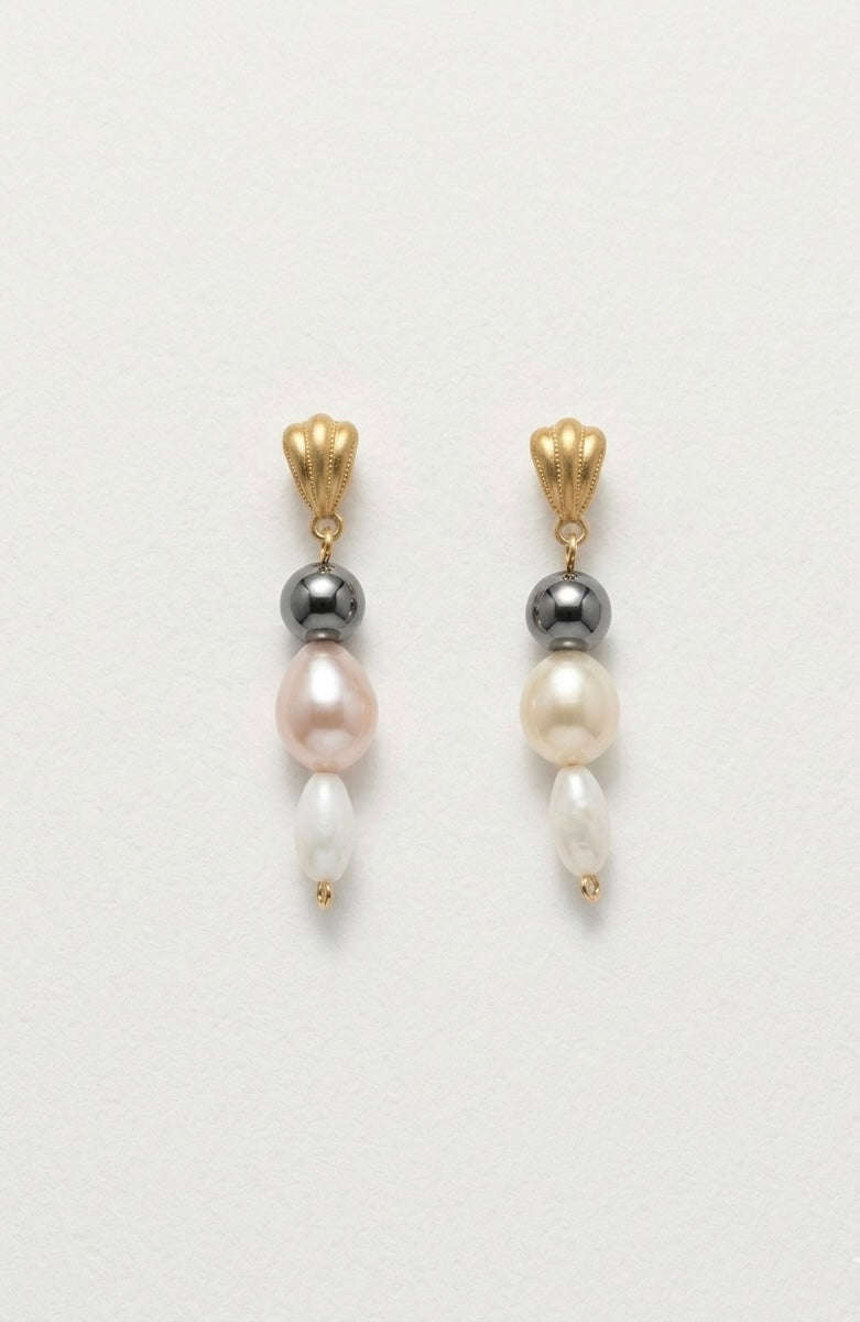 Stone & silk pearl earrings