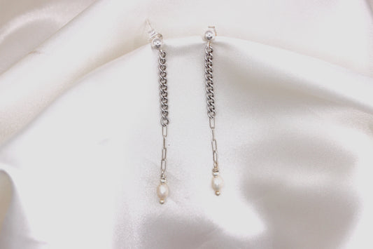 Mixed silver chain earrings